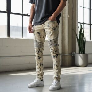 Crysp Men’s Moto Distressed Acid Wash Jeans